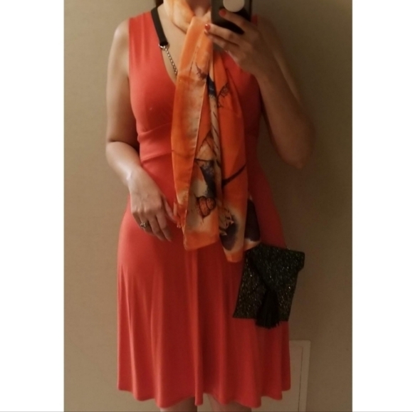 Deep Plunge V-Neck Front & Back, A-Line Midi Dress, Red, Size Large - Picture 12 of 12